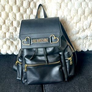 Black Leather Moschino Mini Back Pack